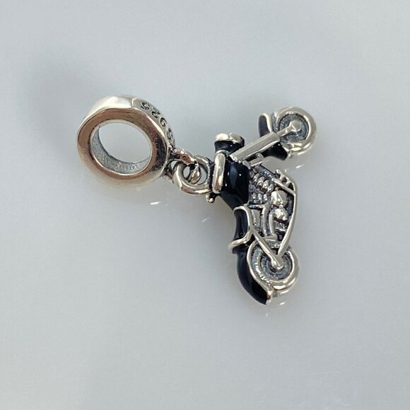 Silver with Black Enamel Motorcycle Dangle Charm - Picture 9 of 9